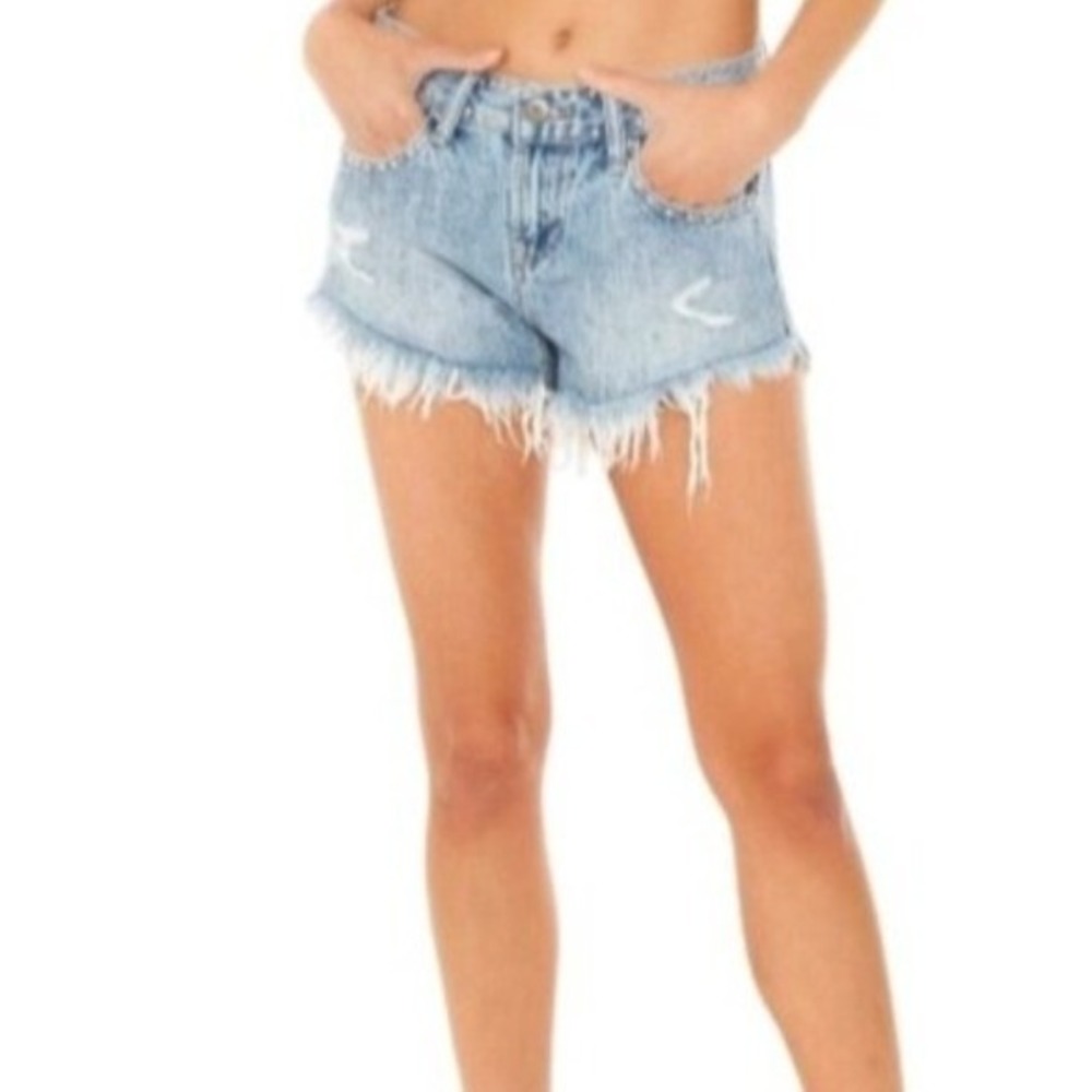 Pistola Light Wash Distressed Studded Frayed Denim Shorts Size 27 High Rise